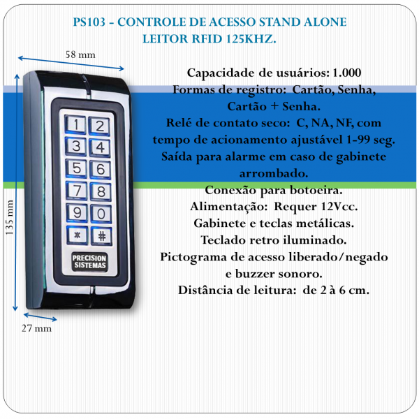 Controle de Acesso Stand Alone - RFID e Senha PS103