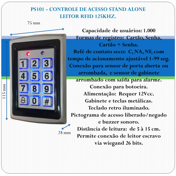 Controle de Acesso Stand Alone - RFID e Senha PS101