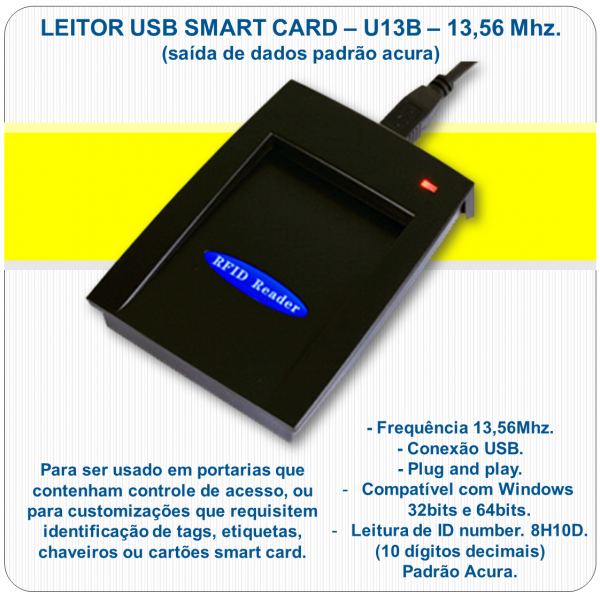 Leitor RFID Mifare USB - U13B - 13,56Mhz