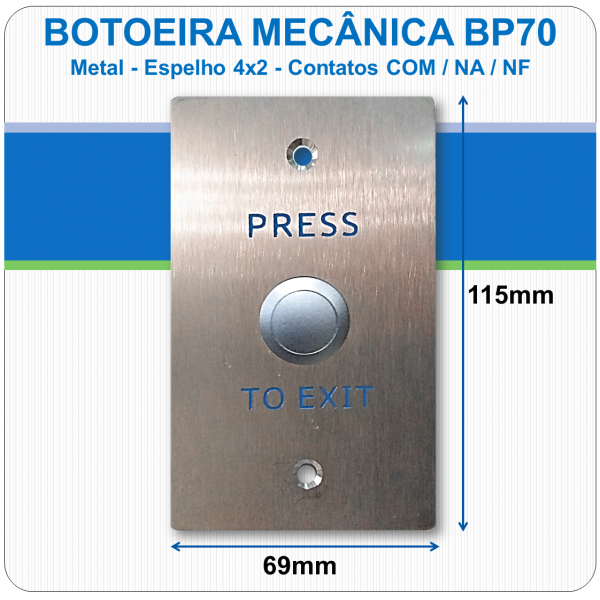 Botoeira Mecânica de Embutir NA-C-NF - Aço Inóx 4x2 - BP70