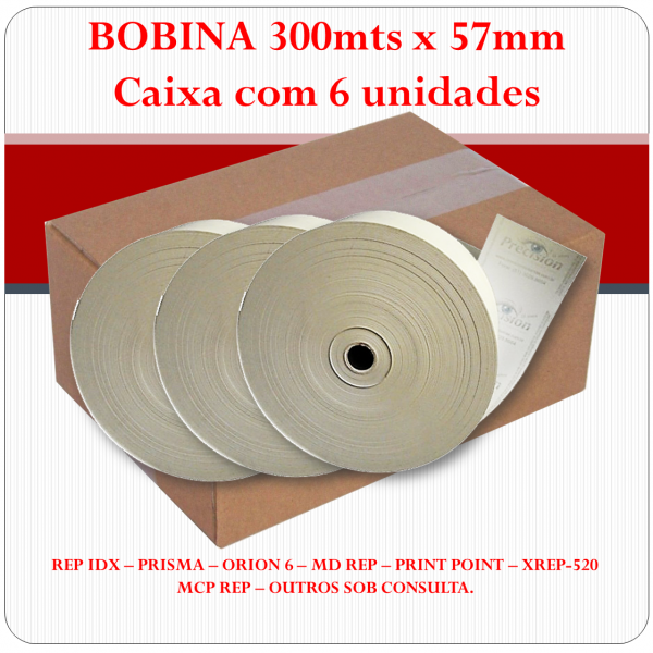 Bobina Térmica 57mm x 300mts - CAIXA com 6 unidades