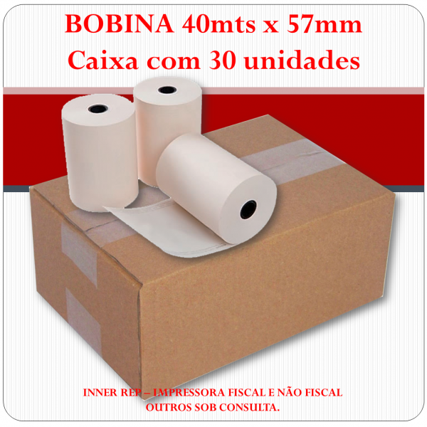 Bobina Térmica 57mm x 40mts - CAIXA com 30 unidades