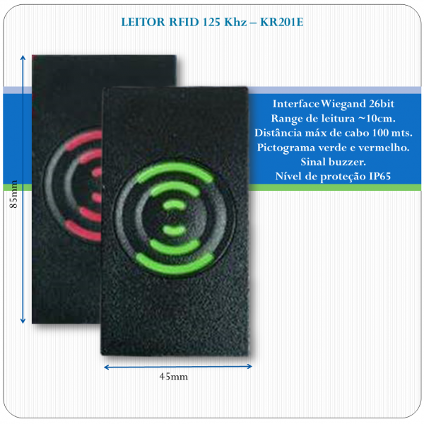 Leitor de RFID slave - KR201E - 125Khz