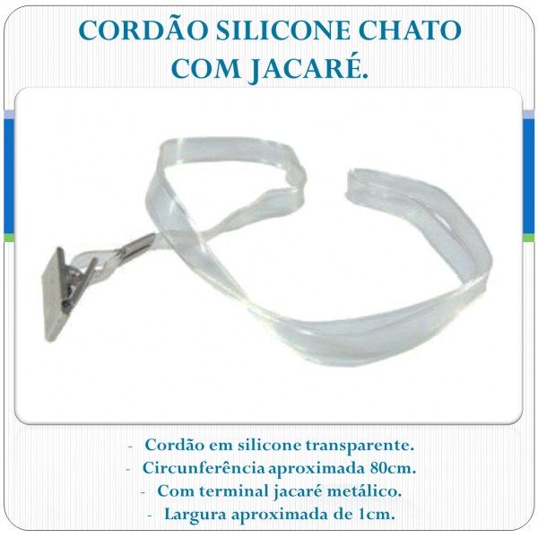 Cordão Silicone Chato com Jacaré de Metal