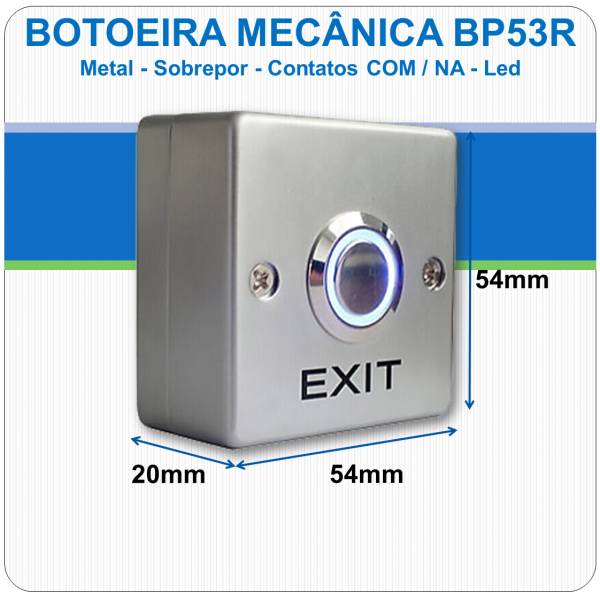 Botoeira Mecânica de Sobrepor NA-C - Metal - Led - BP53R